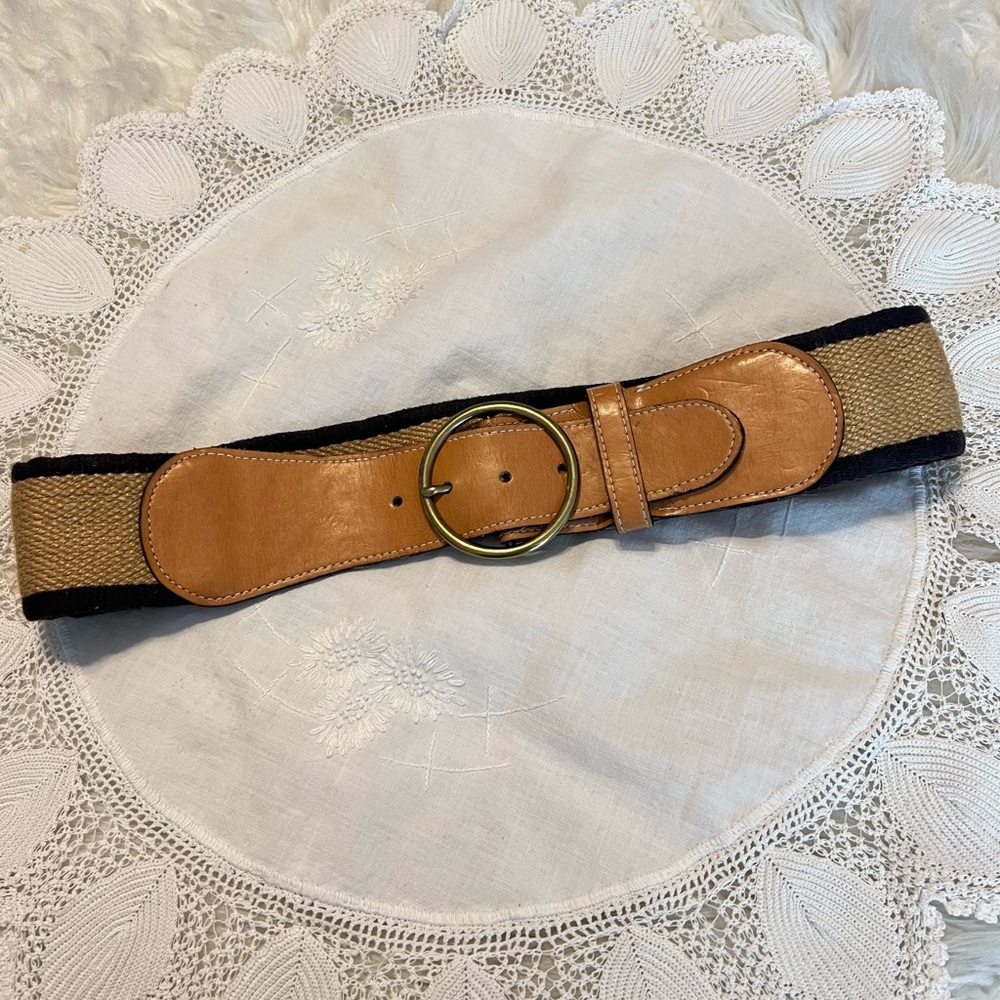 Jute Wide Belt with buckle Tan Faux Leather Women’s Size Small
